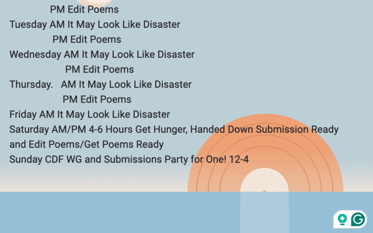 screenshot of weekly writing plan