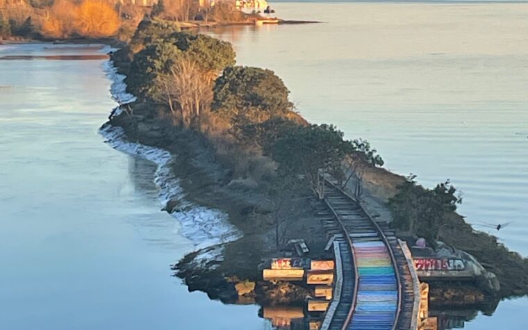 rainbow painted railroad tracks